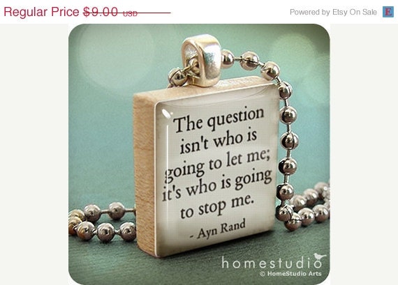 Moving Sale - AYN RAND : a pendant charm made from a Scrabble Game Tile game piece. Necklace chain sold separately