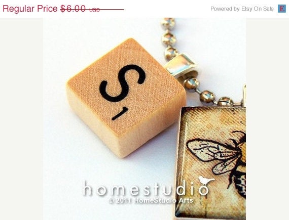 Moving Sale - MINI LETTER CHARM: from a Scrabble Game Tile, handmade by HomStudio