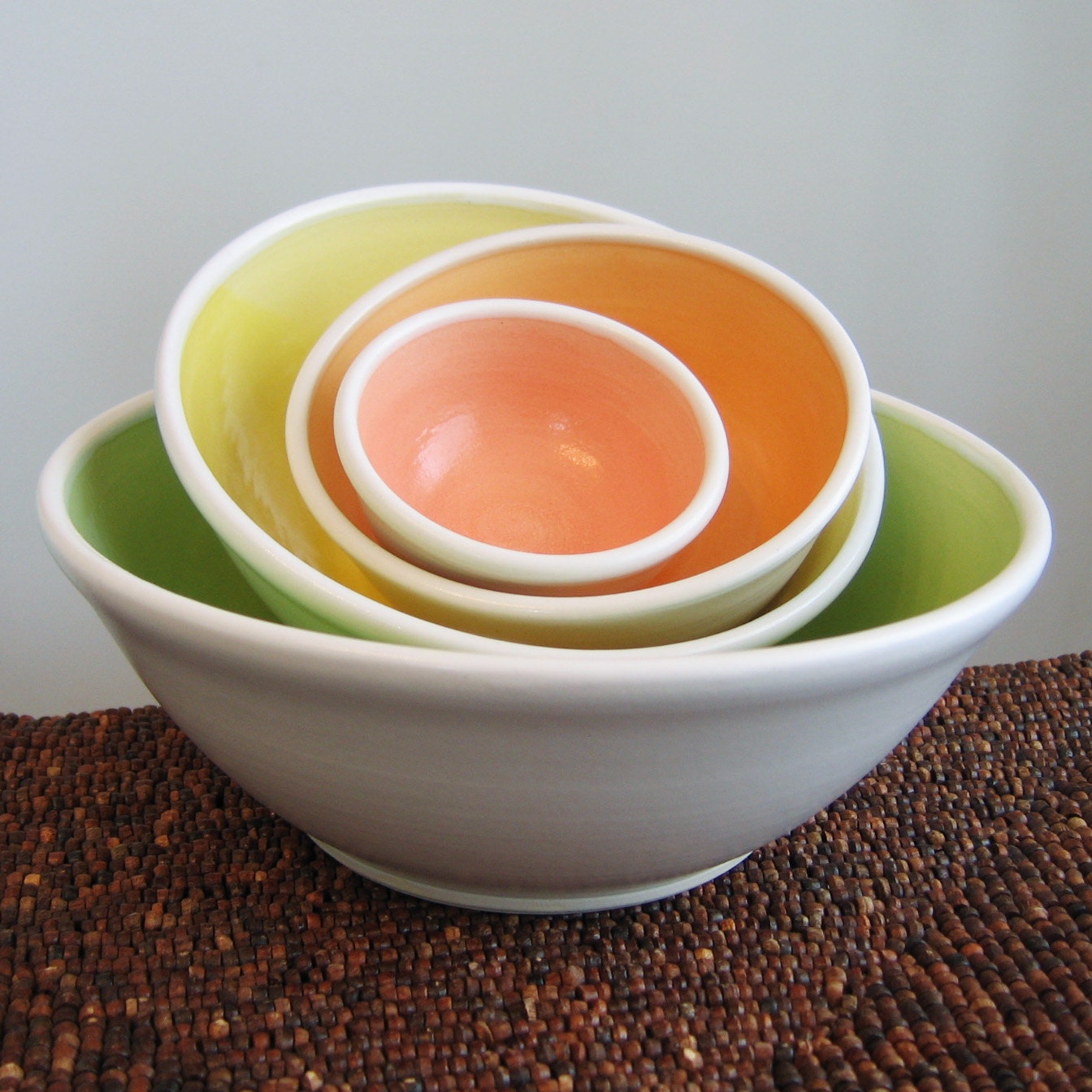 Summer Fruits Nesting Bowls - Large Set of Stoneware Pottery Bowls