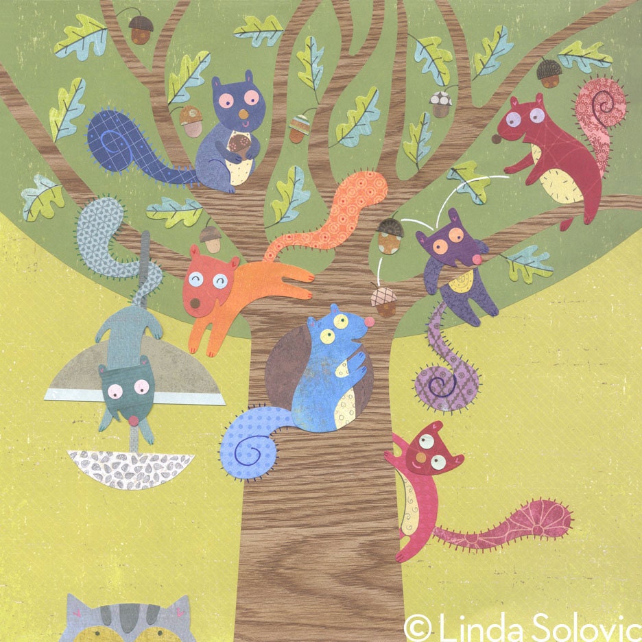 Seven Squirrels A Scampering Print 8.5 x 11