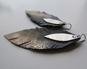 Black Hole -Leather Feather Earrings
