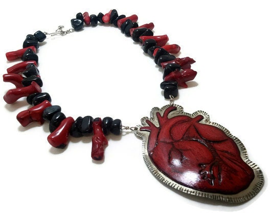 El Corazon, Red Anatomical Heart Necklace