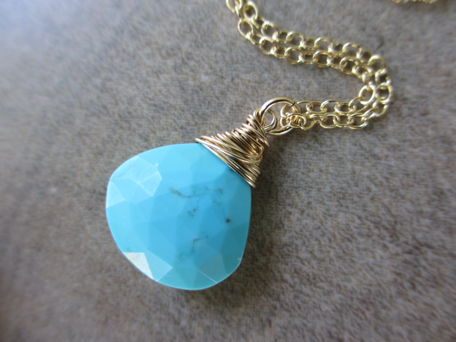 Sleeping Beauty Turquoise Gold Necklace, Turquoise Necklace, Wire Wrapped, Blue Necklace, Irisjewelrydesign
