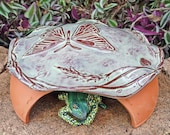 Frog House Toad Abode House Green Gardening Sage Green and Brown Butterfly In The Garden Whimsy Nature Inspired Pottery Garden Art and Decor