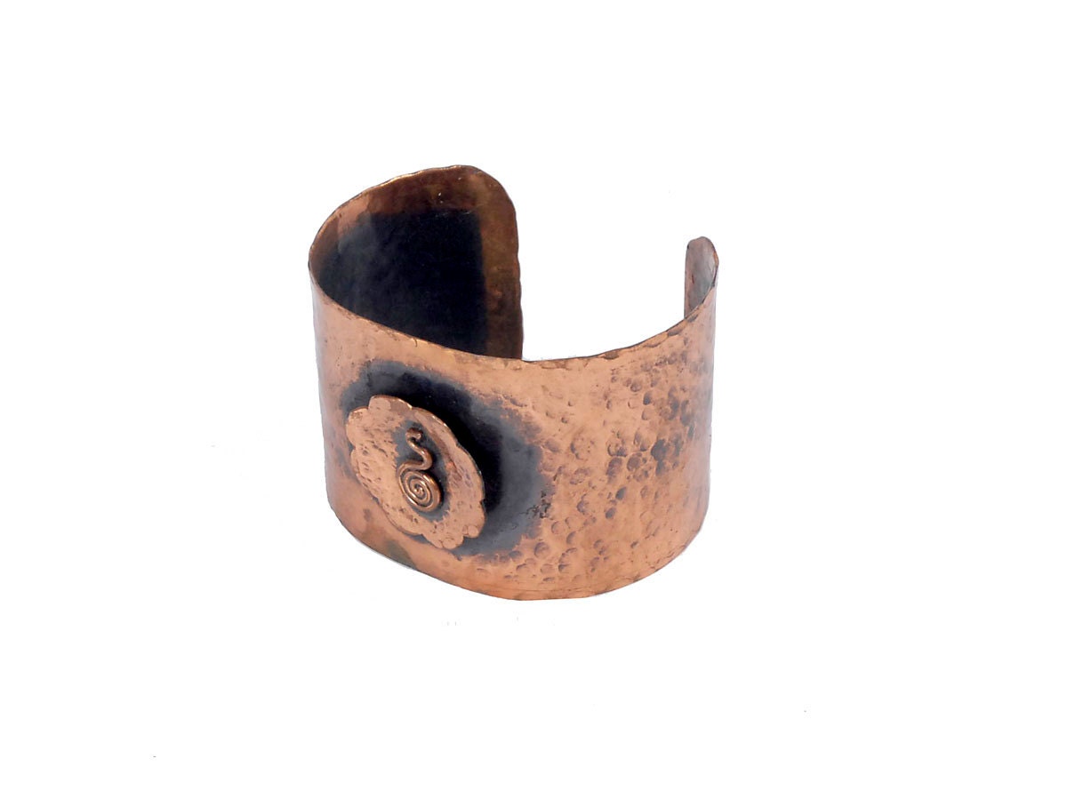 Vintage 40s 50s Modernist Abstract Hammered Copper Wide Cuff Bracelet