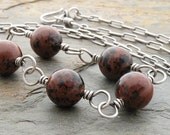 Mahogany Obsidian Necklace, Reddish Brown Gemstones, Simple, Wire Wrapped, Sterling Silver