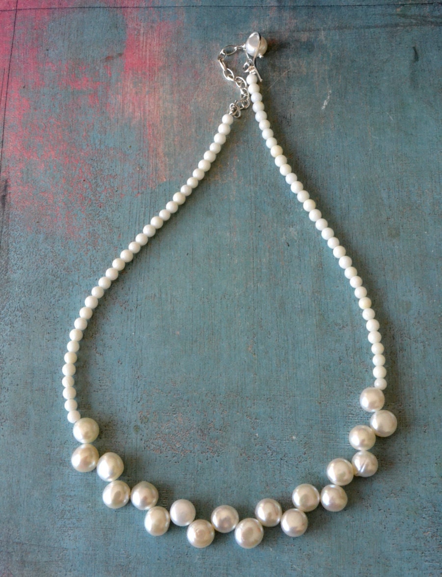 Bubble stones -  necklace with fresh water pearls - sterling silver