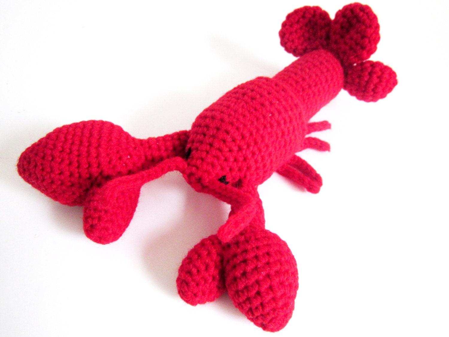 Marine Amigurumi Toy RATTLE: Bright and Textured Lobster Doll in Red Washable Yarn - Crocheted and Designed by The Silver Hook