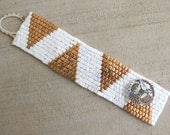 Pennants cuff beadweaving bracelet. Hunky Chunky Classy iridescent white and gold nautical bracelet. 6 1/2 inch long.