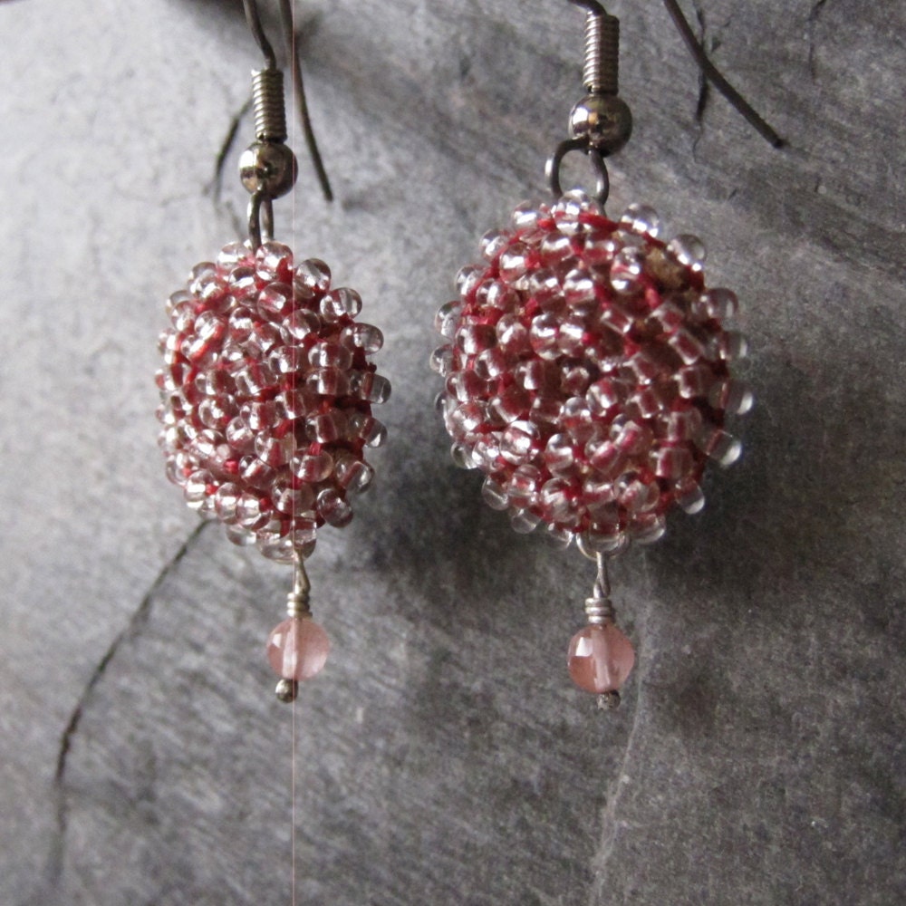 SALE Peach Beaded Earrings