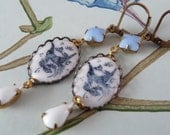 Blue Bird vintage  glass cameo earrings