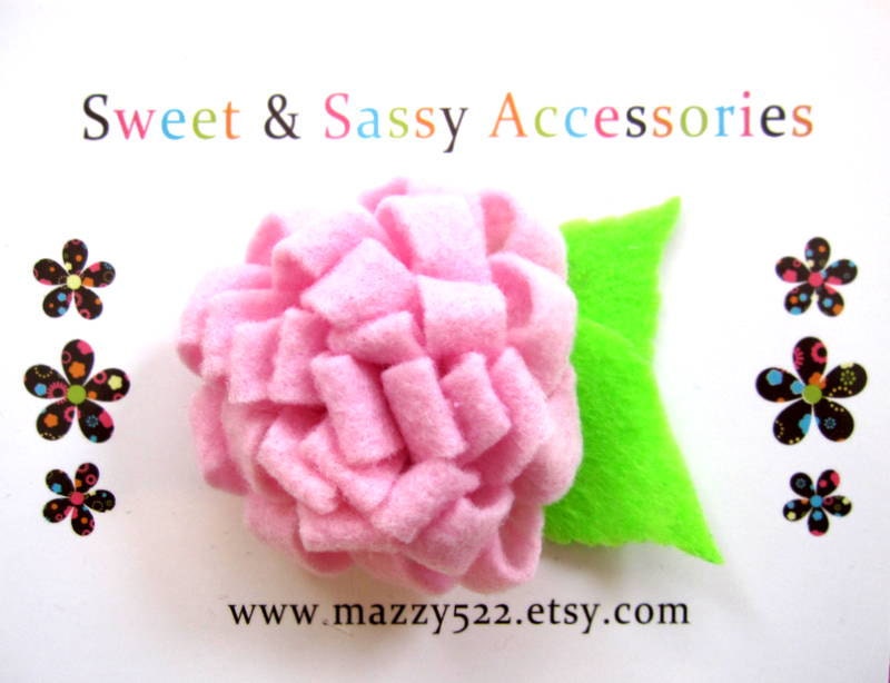 Strawberry Cream Puff Felt Flower Hair Clip