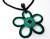 Symmetric and rigid flower choker, black, emerald green, mint, button, spring, romantic, simple, regular