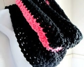 Infinity Scarf Cowl- Pink  and Black Striped Scarf Extra Large Chunky Scarf BOGO buy one get 2nd half off