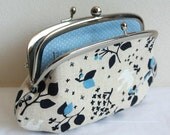 Frame Purse with a divided inter Large - Bird navy Half linen