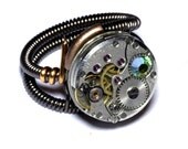 Steampunk Ring -  Antique Vintage Watch Movement with Vitrail Crystal