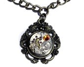 Steampunk Jewelry -  NECKLACE - Dragon and Antique Watch Movement with fire opal crystal