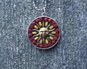 Mosaic Pendant- Metal Necklace-