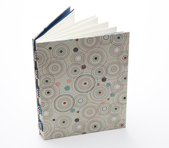 Blue and brown mod circles journal, notebook, geometric pattern, gift under 15
