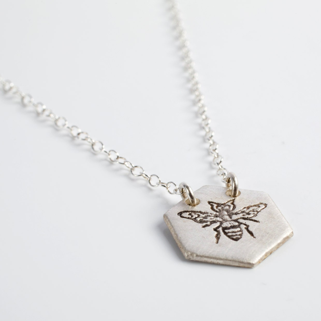 Extra Small Etched Honeycomb Necklace, Sterling Silver