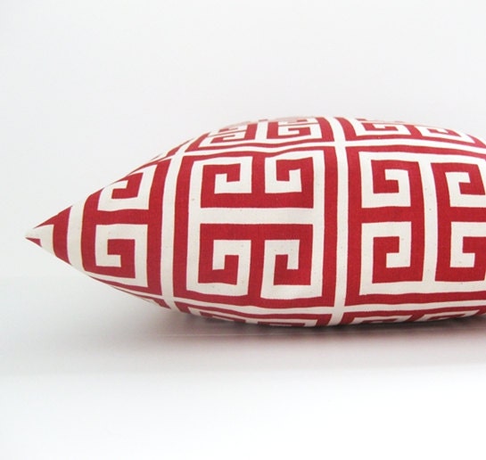 Lumbar Greek Key Pillow Cover Red Natural Decorative Couch Pillow 12x16
