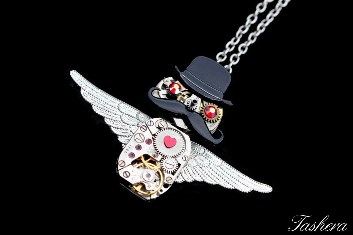 Steampunk Owl Necklace- Industrial Luxury Wedding- Kawaii Geekery- Vintage Watch Movement- Clockwork- Exclusively by tasherajean- NO48