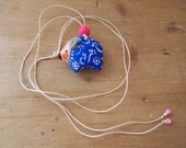 Hand painted blue bear clay necklace wearable art
