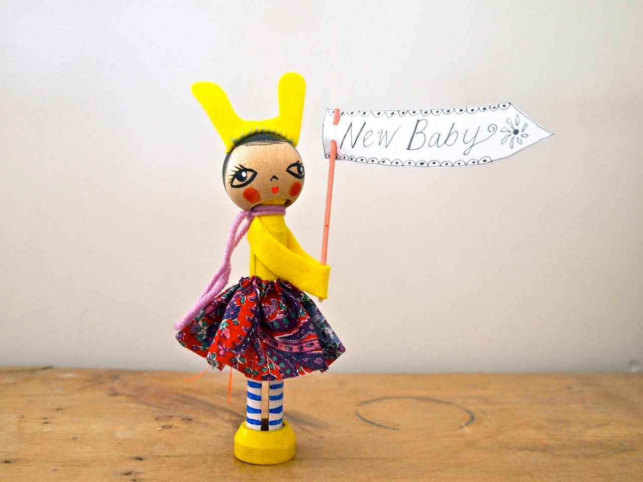 Hand painted wooden peg doll cake topper table decoration