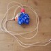 Hand painted blue bear clay necklace wearable art