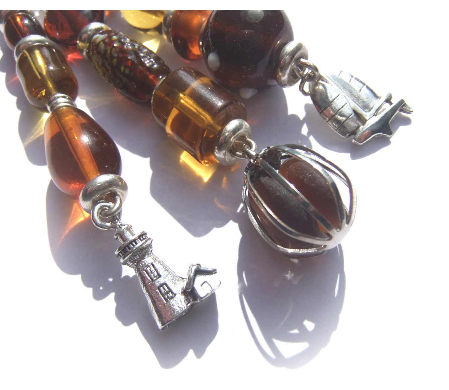 Amber Scottish Sea Glass Charm Necklace