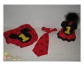 Baby Boy Toddler First Birthday Mickey Mouse Diaper Cover, Tie & Party Hat -- Photo Prop