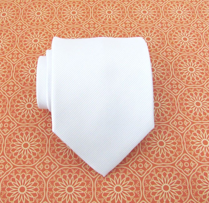 Mens Tie - White Tone on Tone Striped Silk Necktie