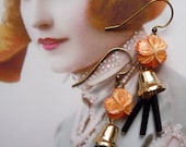 Triolet Earrings - Vintage Inspired Jewelry - Vintage Cabochons - Orange - Gold - Black (SD0409)
