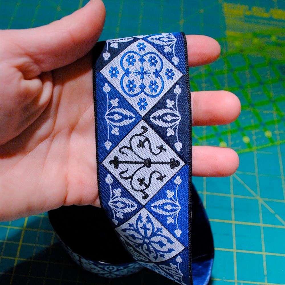 2 inch Woven Jacquard Ribbon - 2 yards - Blue Suede Shoe Diamonds - navy, blue