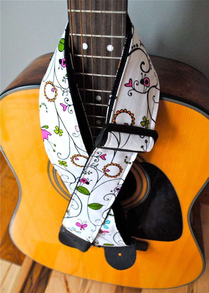 Adjustable Acoustic Guitar Strap - Fairy Woodland Friends - NEW and OOAK