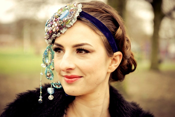 Wedding headpiece  Bridal Headdress THE PEACOCK EMPRESS - vintage rhinestone brooches headband