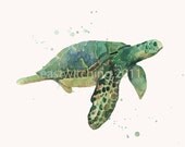 SEA TURTLE Print, 5x7 print, whimsical animal art, seaturtle, sea turtle