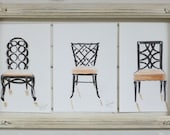 Original Sketch Chairs- Set of Three Original Drawings- Modern Graphic Black and White on Watercolor Paper