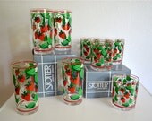Set of Eight H.J. Stotter Strawberry Highball Tumblers & Old Fashioned Glasses