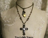 On a Glory Night ... Mother and Child, Personalized, Vintage, Gemstone, Cross, Rhinestone, Assemblage... Necklace