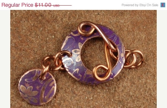On Sale Etched Copper Metal Toggle, Lavender Pink Flowers 626 by CC Design