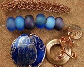 On Sale Etched Copper Metal, Sapphire Owl, Vilikng Knit, Etched Metal Clasp, Lampwork Beads 636 by CC Design
