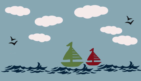 Sailboat Decal Kids Beach Decor wall decals with waves clouds and seagulls for nautical children room