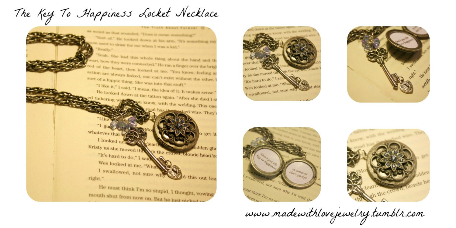 The Key To Happiness Locket Quote Necklace