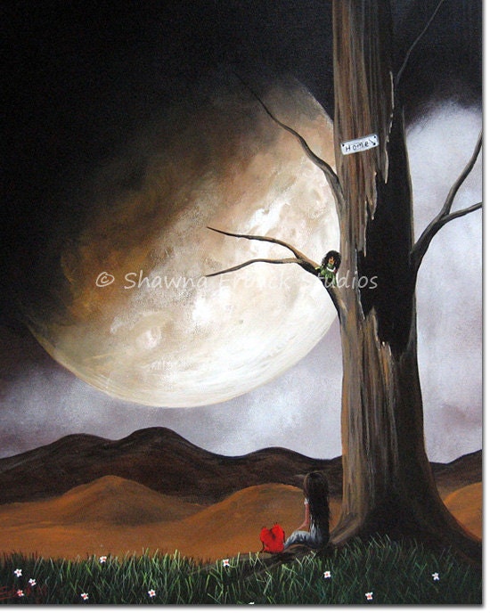 Shawna Erback FINE ART PRINT Surreal Fun Bright Fantasy Sky Cloudy Day Big Moon Girl
