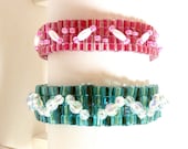 Pink or Blue Brick Bracelet, Rose, Aqua, Handwoven Bracelet, Pink or Blue Cuff, Bangle