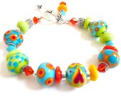 Southwestern Bracelet, Aqua Lime Orange Yellow Glass Beaded Bracelet, Handmade Lampwork Bracelet, Colorful  Fun  Happy Bracelet