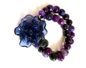 Amethyst Flower Necklace, Purple Glass Beaded Necklace, Amethyst Agate Gemstone Necklace, Gift for Her, Statement Necklace