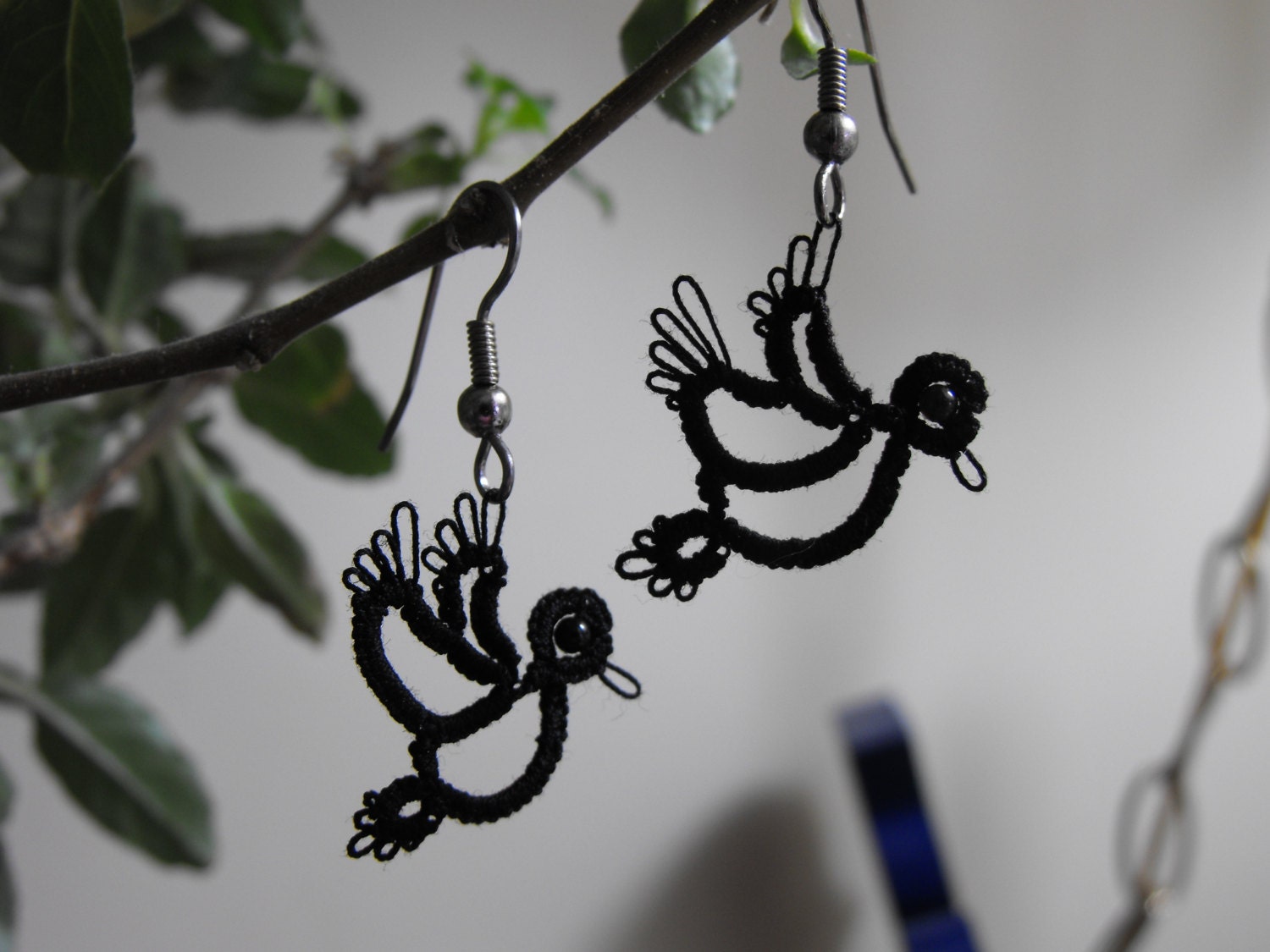 Needle Tatted Lace CROW Earrings Perfect gift for Mother's Day or Bird Lovers  Made to Order