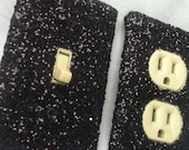 Midnight Black Glitter Switchplate / Outlet Cover Set of Two